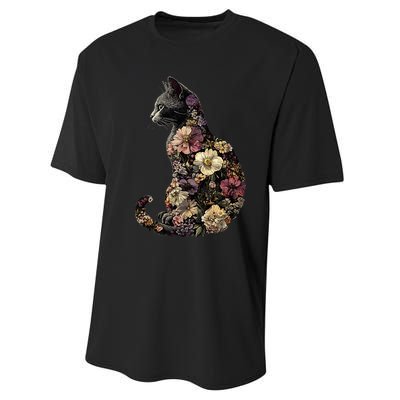 Floral Cat Performance Sprint T-Shirt