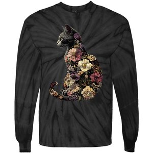 Floral Cat Tie-Dye Long Sleeve Shirt