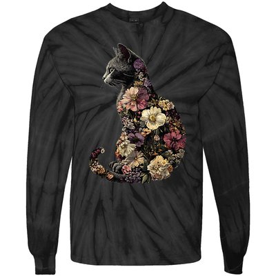 Floral Cat Tie-Dye Long Sleeve Shirt