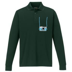 Fake Camera Fake Tourist Fun Vacation Gift Design Idea Performance Long Sleeve Polo