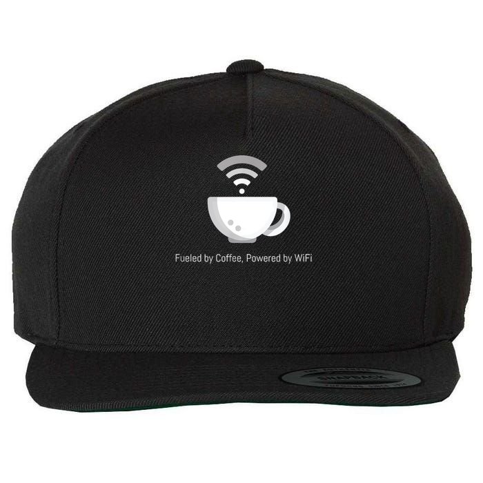 Funny Coffee Fueled by Coffee, Powered by WiFi Wool Snapback Cap