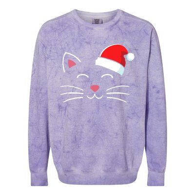 Funny Cat Face With Santa Hat For Merry Christmas Tank Top Colorblast Crewneck Sweatshirt