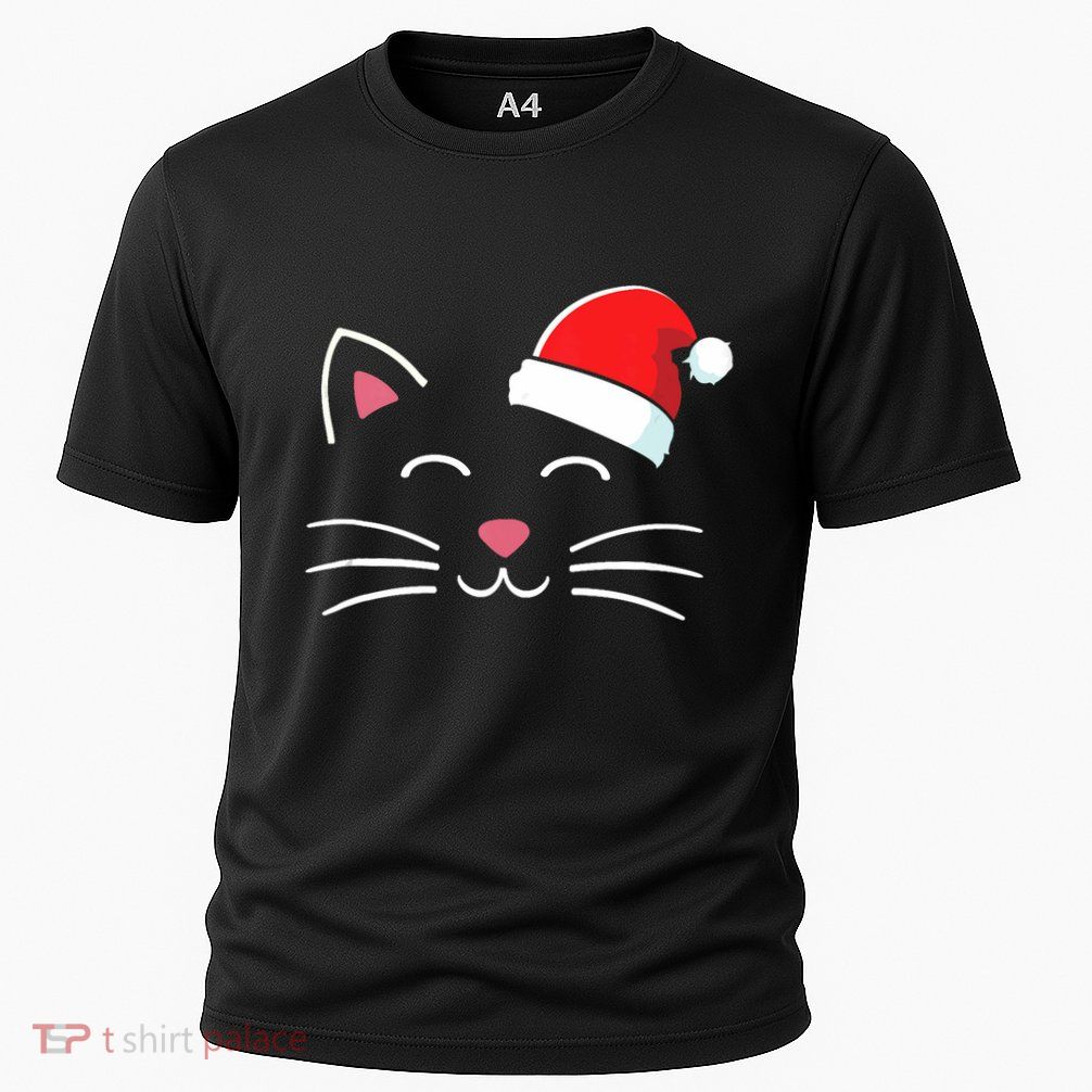Funny Cat Face With Santa Hat For Merry Christmas Tank Top Cooling Performance Crew T-Shirt