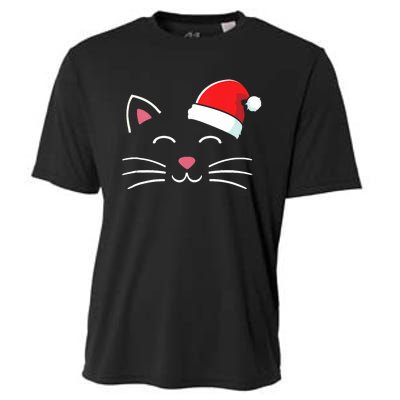 Funny Cat Face With Santa Hat For Merry Christmas Tank Top Cooling Performance Crew T-Shirt