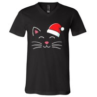 Funny Cat Face With Santa Hat For Merry Christmas Tank Top V-Neck T-Shirt