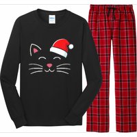 Funny Cat Face With Santa Hat For Merry Christmas Tank Top Long Sleeve Pajama Set