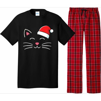 Funny Cat Face With Santa Hat For Merry Christmas Tank Top Pajama Set