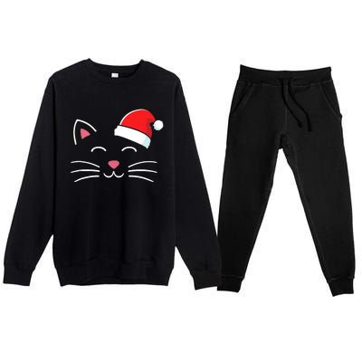 Funny Cat Face With Santa Hat For Merry Christmas Tank Top Premium Crewneck Sweatsuit Set