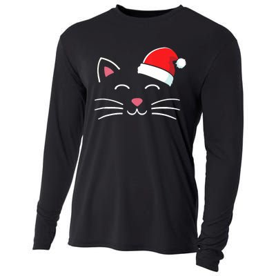 Funny Cat Face With Santa Hat For Merry Christmas Tank Top Cooling Performance Long Sleeve Crew