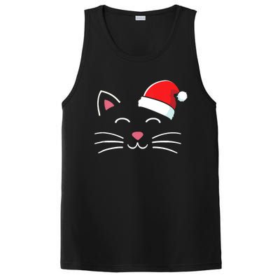 Funny Cat Face With Santa Hat For Merry Christmas Tank Top PosiCharge Competitor Tank