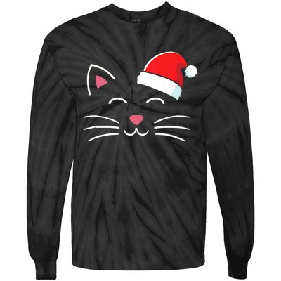 Funny Cat Face With Santa Hat For Merry Christmas Tank Top Tie-Dye Long Sleeve Shirt