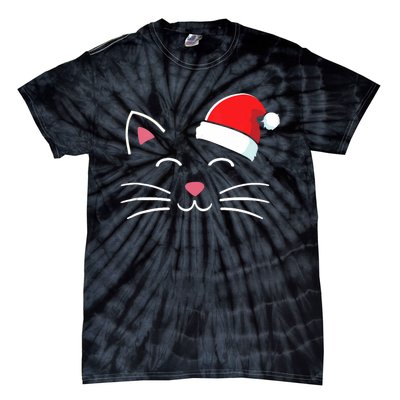 Funny Cat Face With Santa Hat For Merry Christmas Tank Top Tie-Dye T-Shirt