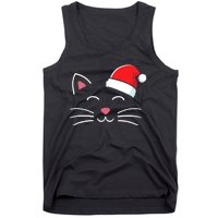 Funny Cat Face With Santa Hat For Merry Christmas Tank Top Tank Top