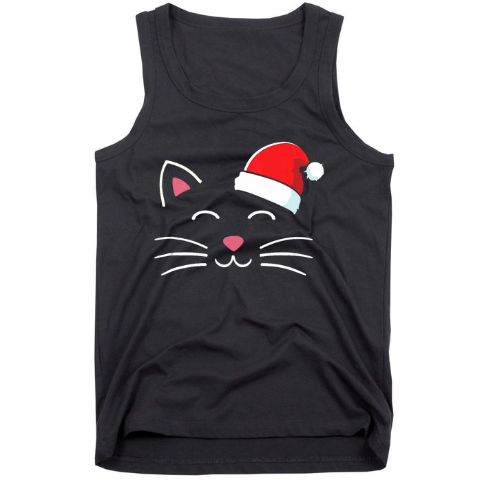 Funny Cat Face With Santa Hat For Merry Christmas Tank Top Tank Top