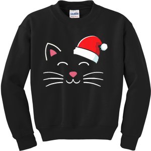 Funny Cat Face With Santa Hat For Merry Christmas Tank Top Kids Sweatshirt