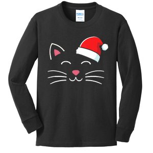 Funny Cat Face With Santa Hat For Merry Christmas Tank Top Kids Long Sleeve Shirt