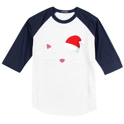 Funny Cat Face With Santa Hat For Merry Christmas Tank Top Baseball Sleeve Shirt