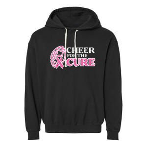 Football Cheer For The Cure Breast Cancer Awareness Ribbon Garment-Dyed Fleece Hoodie