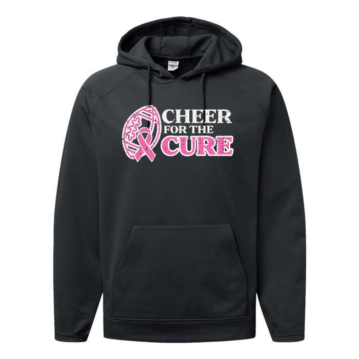 Football Cheer For The Cure Breast Cancer Awareness Ribbon Performance Fleece Hoodie