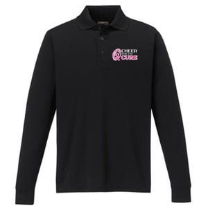 Football Cheer For The Cure Breast Cancer Awareness Ribbon Performance Long Sleeve Polo