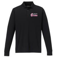 Football Cheer For The Cure Breast Cancer Awareness Ribbon Performance Long Sleeve Polo