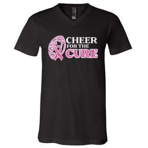 Football Cheer For The Cure Breast Cancer Awareness Ribbon V-Neck T-Shirt