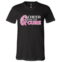 Football Cheer For The Cure Breast Cancer Awareness Ribbon V-Neck T-Shirt