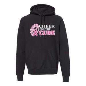 Football Cheer For The Cure Breast Cancer Awareness Ribbon Premium Hoodie