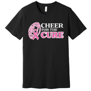 Football Cheer For The Cure Breast Cancer Awareness Ribbon Premium T-Shirt