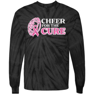 Football Cheer For The Cure Breast Cancer Awareness Ribbon Tie-Dye Long Sleeve Shirt