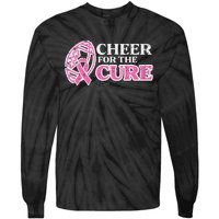 Football Cheer For The Cure Breast Cancer Awareness Ribbon Tie-Dye Long Sleeve Shirt