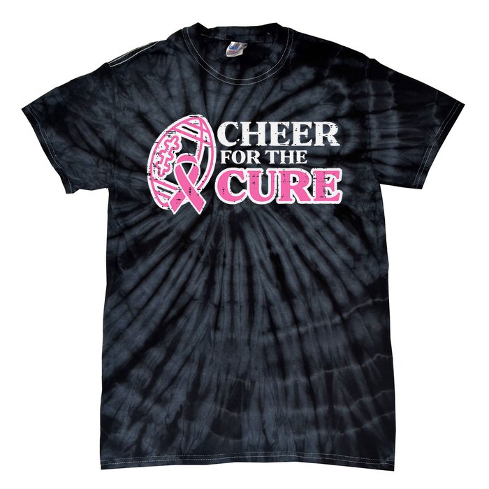 Football Cheer For The Cure Breast Cancer Awareness Ribbon Tie-Dye T-Shirt