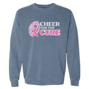 Football Cheer For The Cure Breast Cancer Awareness Ribbon Garment-Dyed Sweatshirt