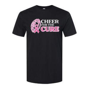 Football Cheer For The Cure Breast Cancer Awareness Ribbon Softstyle CVC T-Shirt