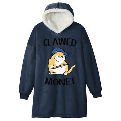 Funny Cat French Artist Painting Clawed Monet Hooded Wearable Blanket