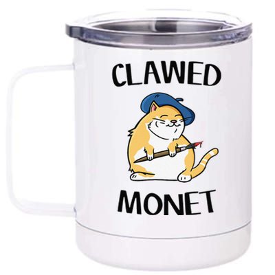 Funny Cat French Artist Painting Clawed Monet 12 oz Stainless Steel Tumbler Cup