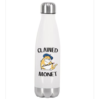 Funny Cat French Artist Painting Clawed Monet Stainless Steel Insulated Water Bottle