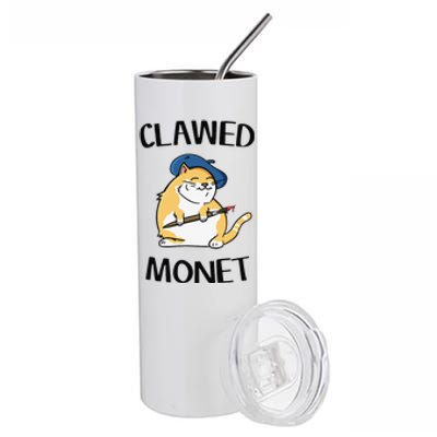 Funny Cat French Artist Painting Clawed Monet Stainless Steel Tumbler