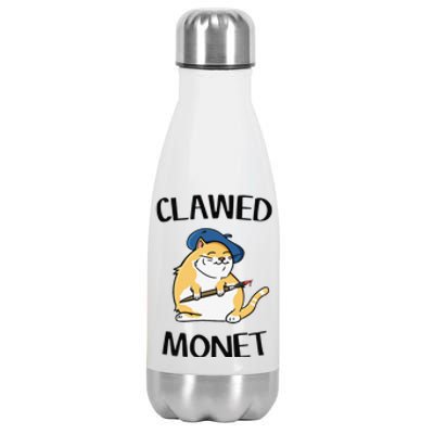 Funny Cat French Artist Painting Clawed Monet Stainless Steel Insulated Water Bottle