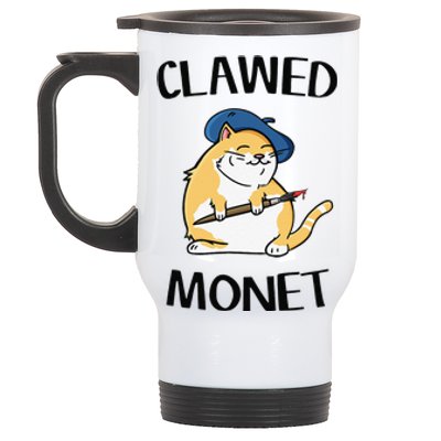 Funny Cat French Artist Painting Clawed Monet Stainless Steel Travel Mug