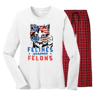 Funny Cat Felines Against Felons Women's Long Sleeve Flannel Pajama Set 