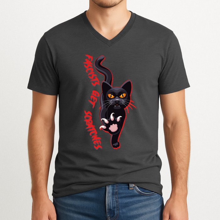Funny Cat Fascists Get Scratches V-Neck T-Shirt