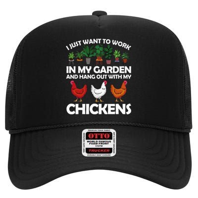 Funny Chicken For Men Women Gardening Chicken Lovers Garden High Crown Mesh Back Trucker Hat