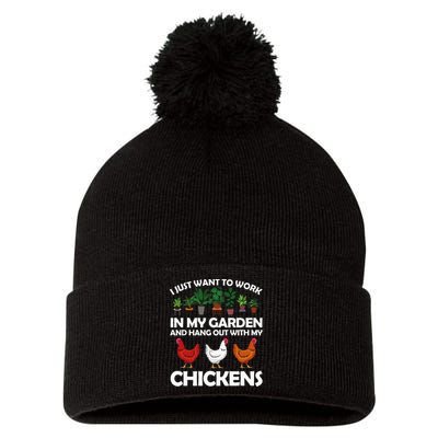 Funny Chicken For Men Women Gardening Chicken Lovers Garden Pom Pom 12in Knit Beanie