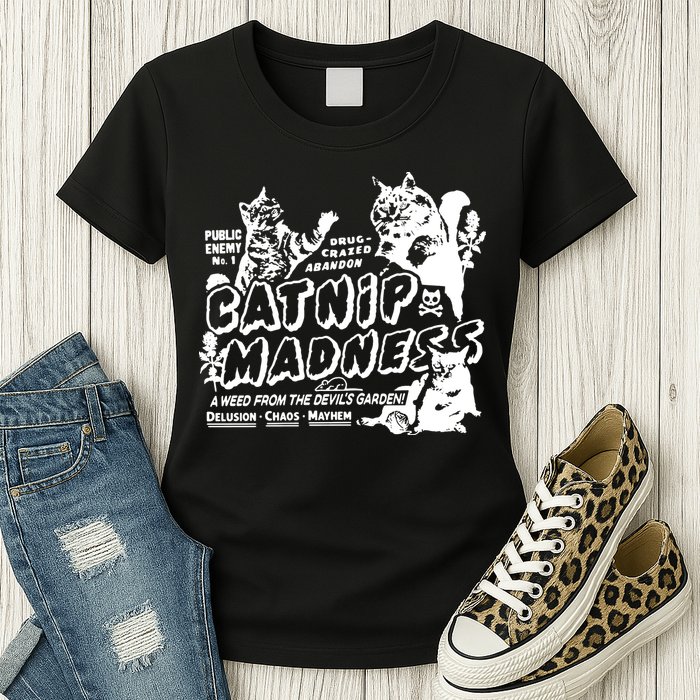 Funny Cat For Cat Mom Cat Dad Catnip Madness Cute Cat Womens T-Shirt