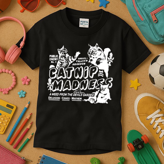 Funny Cat For Cat Mom Cat Dad Catnip Madness Cute Cat Kids T-Shirt