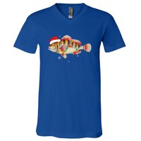 Funny Christmas Fishing Bass With Santa Hat Xmas Fishing Tee Gift V-Neck T-Shirt