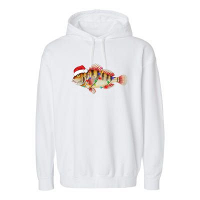 Funny Christmas Fishing Bass With Santa Hat Xmas Fishing Tee Gift Garment-Dyed Fleece Hoodie