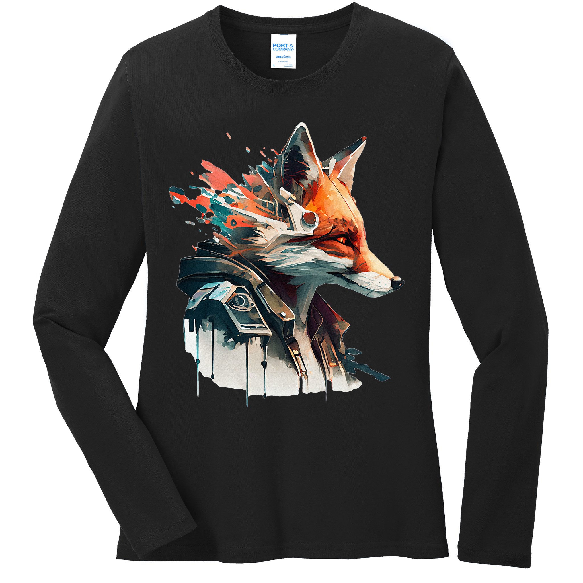 Fox Cunning Foxtail Fur funny animal lover Ladies Long Sleeve Shirt