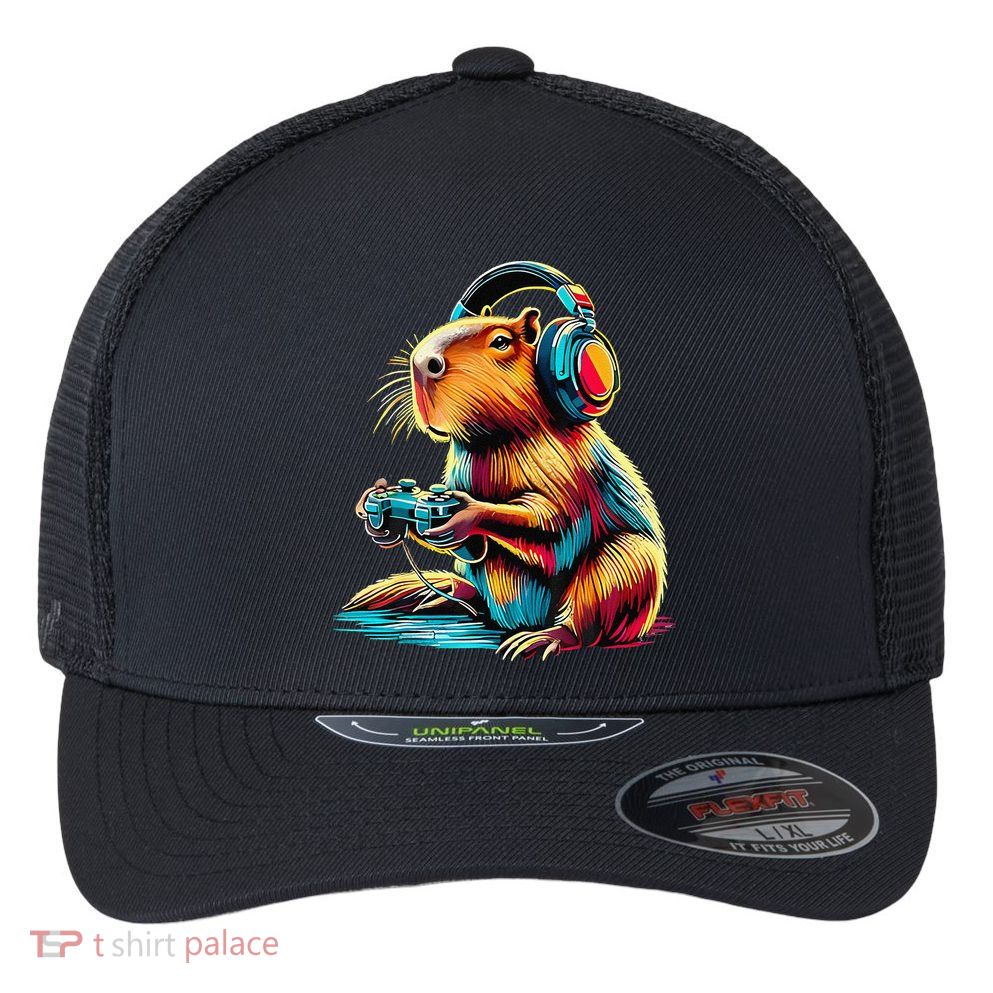 Funny Capybara Flexfit Unipanel Trucker Cap